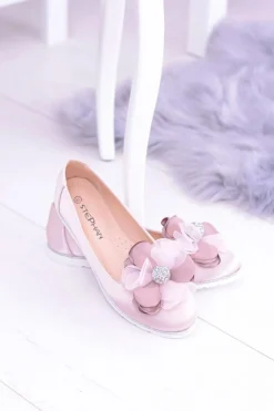 Best Boto Aksamitne Różowe Baleriny Z Dużym Kwiatem Fumiko