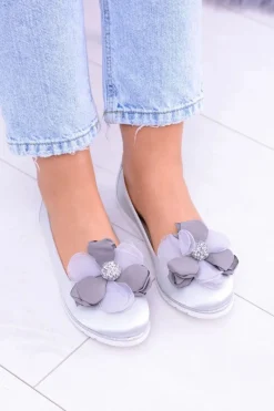 Baleriny Klasyczne>Boto Aksamitne Szare Baleriny Z Dużym Kwiatem Fumiko