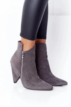 Sale Asymetryczne Botki Na Obcasie Lu Boo Szare Damskie Botki Wiosenne|Botki Na Słupku