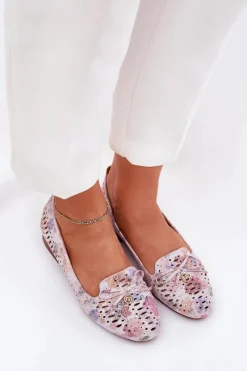 Online Boto Ażurowe Baleriny Z Kokardką W Kwiaty Eko Zamszowe Multikolor Amepitrea Wielokolorowy