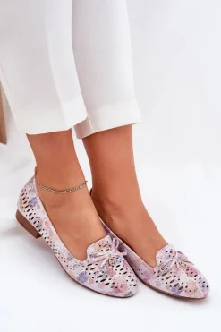 Online Boto Ażurowe Baleriny Z Kokardką W Kwiaty Eko Zamszowe Multikolor Amepitrea Wielokolorowy