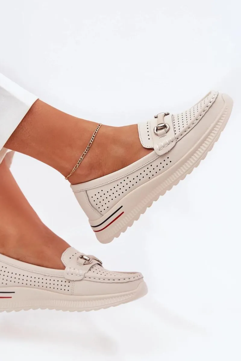 Ażurowe Baleriny Z Naturalnej Skóry Vinceza 95331 Beżowe Damskie Baleriny Skórzane|Baleriny Klasyczne