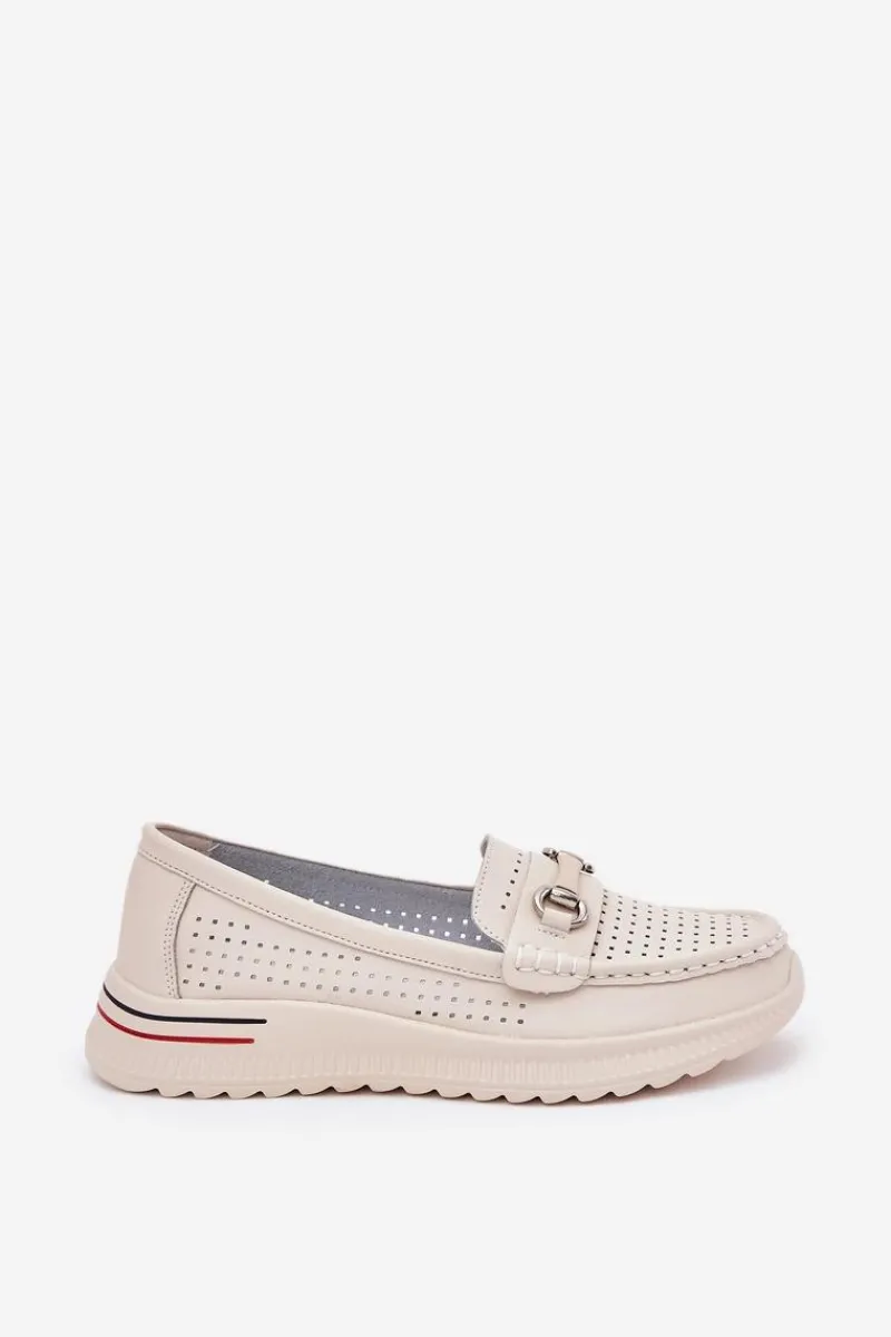 Ażurowe Baleriny Z Naturalnej Skóry Vinceza 95331 Beżowe Damskie Baleriny Skórzane|Baleriny Klasyczne