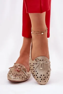 Baleriny Skórzane|Baleriny Klasyczne>Boto Ażurowe Baleriny Z Odkrytą Piętą Złote Navinnia Złoty