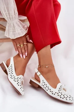 Baleriny Skórzane|Baleriny Klasyczne>Boto Ażurowe Baleriny Z Odkrytą Piętą Białe Navinnia