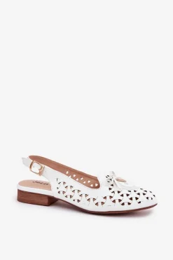 Baleriny Skórzane|Baleriny Klasyczne></noscript>Boto Ażurowe Baleriny Z Odkrytą Piętą Białe Navinnia