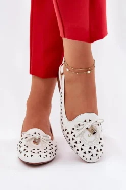 Baleriny Skórzane|Baleriny Klasyczne></noscript>Boto Ażurowe Baleriny Z Odkrytą Piętą Białe Navinnia