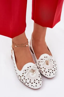 Baleriny Skórzane|Baleriny Klasyczne></noscript>Boto Ażurowe Baleriny Z Odkrytą Piętą Białe Navinnia