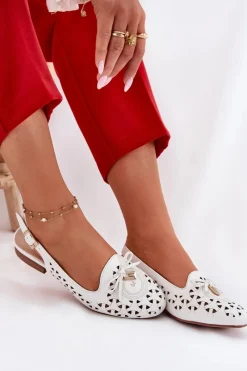 Baleriny Skórzane|Baleriny Klasyczne></noscript>Boto Ażurowe Baleriny Z Odkrytą Piętą Białe Navinnia