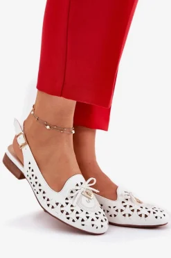 Baleriny Skórzane|Baleriny Klasyczne></noscript>Boto Ażurowe Baleriny Z Odkrytą Piętą Białe Navinnia