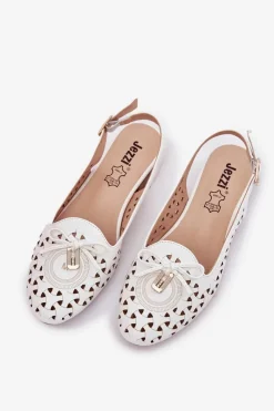 Baleriny Skórzane|Baleriny Klasyczne></noscript>Boto Ażurowe Baleriny Z Odkrytą Piętą Białe Navinnia