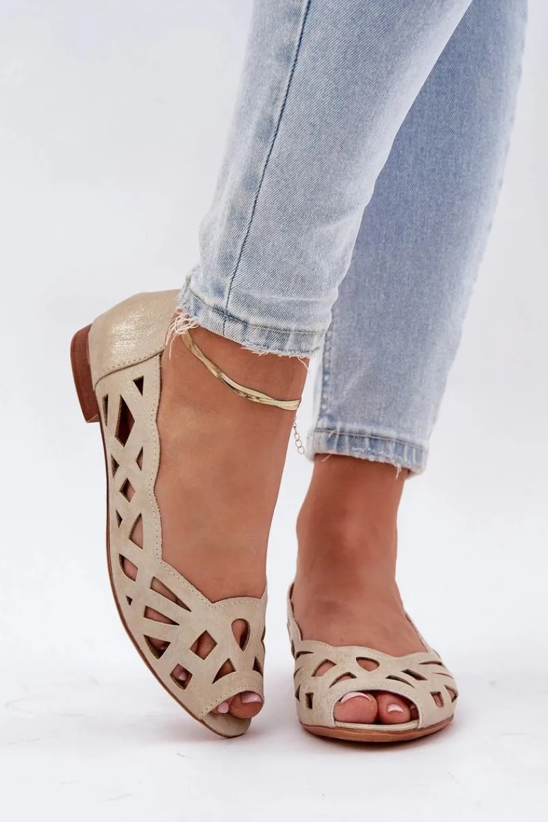 Baleriny Skórzane|Baleriny Klasyczne>Boto Ażurowe Baleriny Z Odkrytymi Palcami Złote Calgis