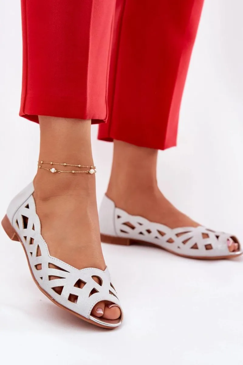 Boto Ażurowe Baleriny Z Odkrytymi Palcami Srebrne Calgis Srebrny