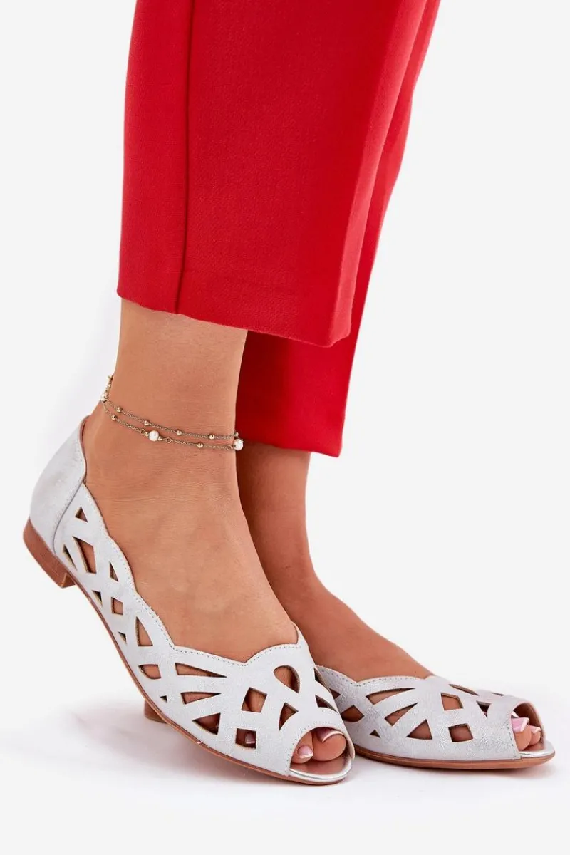 Boto Ażurowe Baleriny Z Odkrytymi Palcami Srebrne Calgis Srebrny