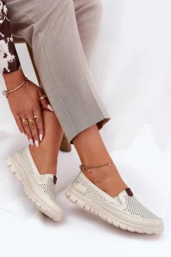 Baleriny Skórzane|Baleriny Klasyczne>Buty damskie Vinceza Ażurowe Baleriny Ze Skóry Naturalnej Vinceza 95336 Beżowe Beżowy