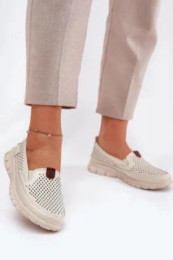 Baleriny Skórzane|Baleriny Klasyczne>Buty damskie Vinceza Ażurowe Baleriny Ze Skóry Naturalnej Vinceza 95336 Beżowe Beżowy