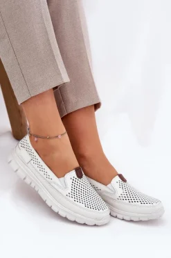 Outlet Buty damskie Vinceza Ażurowe Baleriny Ze Skóry Naturalnej Vinceza 95336 Białe Biały