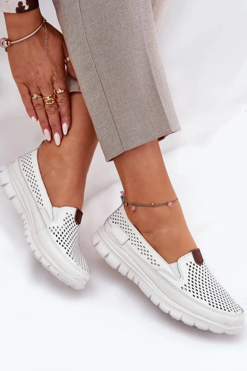 Outlet Buty damskie Vinceza Ażurowe Baleriny Ze Skóry Naturalnej Vinceza 95336 Białe Biały