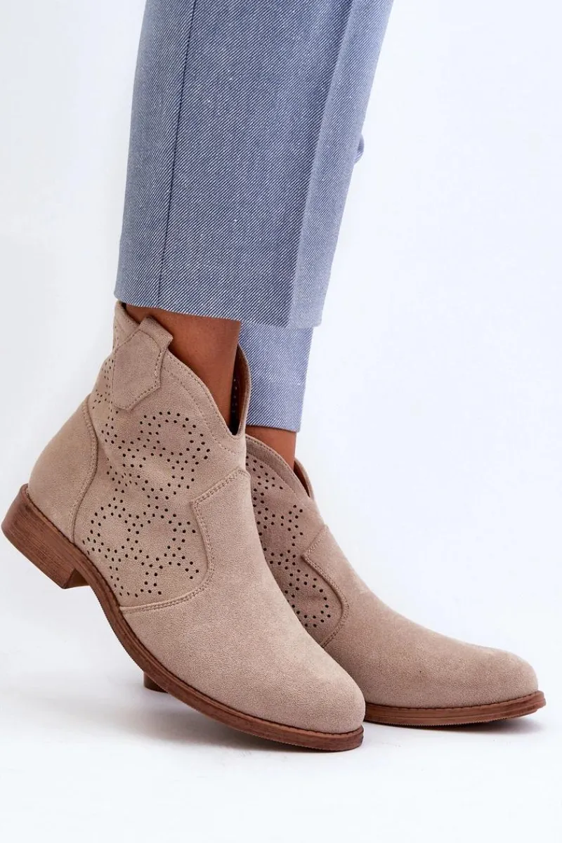 Botki Wiosenne|Botki Ażurowe>Damskie buty S.Barski Ażurowe Botki Damskie Na Płaskim Obcasie Jasnobeżowe S.Barski HY66-151