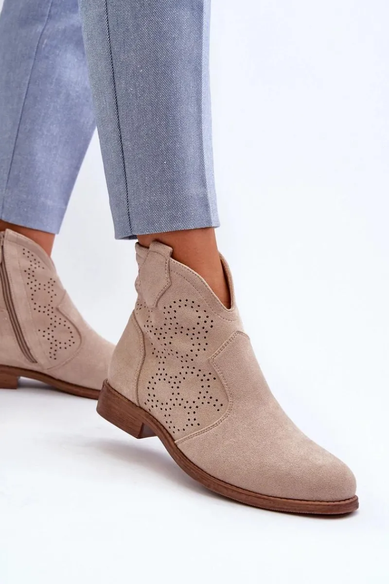 Botki Wiosenne|Botki Ażurowe>Damskie buty S.Barski Ażurowe Botki Damskie Na Płaskim Obcasie Jasnobeżowe S.Barski HY66-151