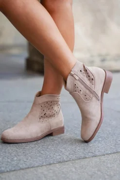 Ażurowe Botki Damskie Na Płaskim Obcasie S.Barski HY51-113 Beżowe Damskie Botki Ażurowe|Botki Płaskie
