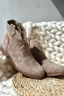 Best Ażurowe Botki Damskie Na Płaskim Obcasie Beżowe S.Barski HY66-151 Damskie Botki Wiosenne|Botki Ażurowe