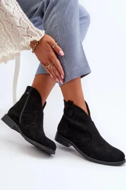 Sale Damskie buty S.Barski Ażurowe Botki Damskie Na Płaskim Obcasie Czarne S.Barski HY66-151