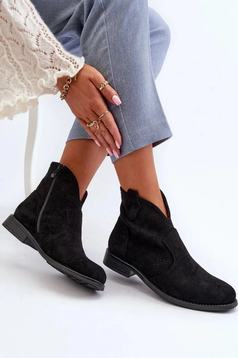 Sale Damskie buty S.Barski Ażurowe Botki Damskie Na Płaskim Obcasie Czarne S.Barski HY66-151