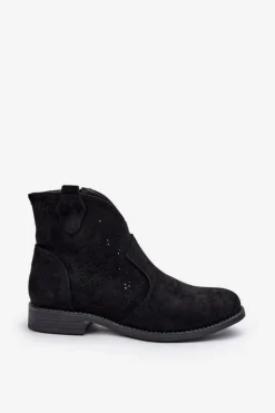 Sale Damskie buty S.Barski Ażurowe Botki Damskie Na Płaskim Obcasie Czarne S.Barski HY66-151