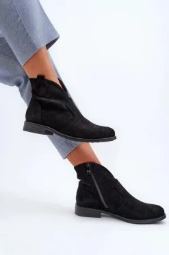 Sale Damskie buty S.Barski Ażurowe Botki Damskie Na Płaskim Obcasie Czarne S.Barski HY66-151