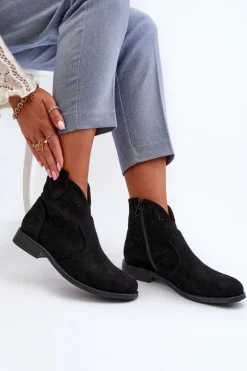 Sale Damskie buty S.Barski Ażurowe Botki Damskie Na Płaskim Obcasie Czarne S.Barski HY66-151