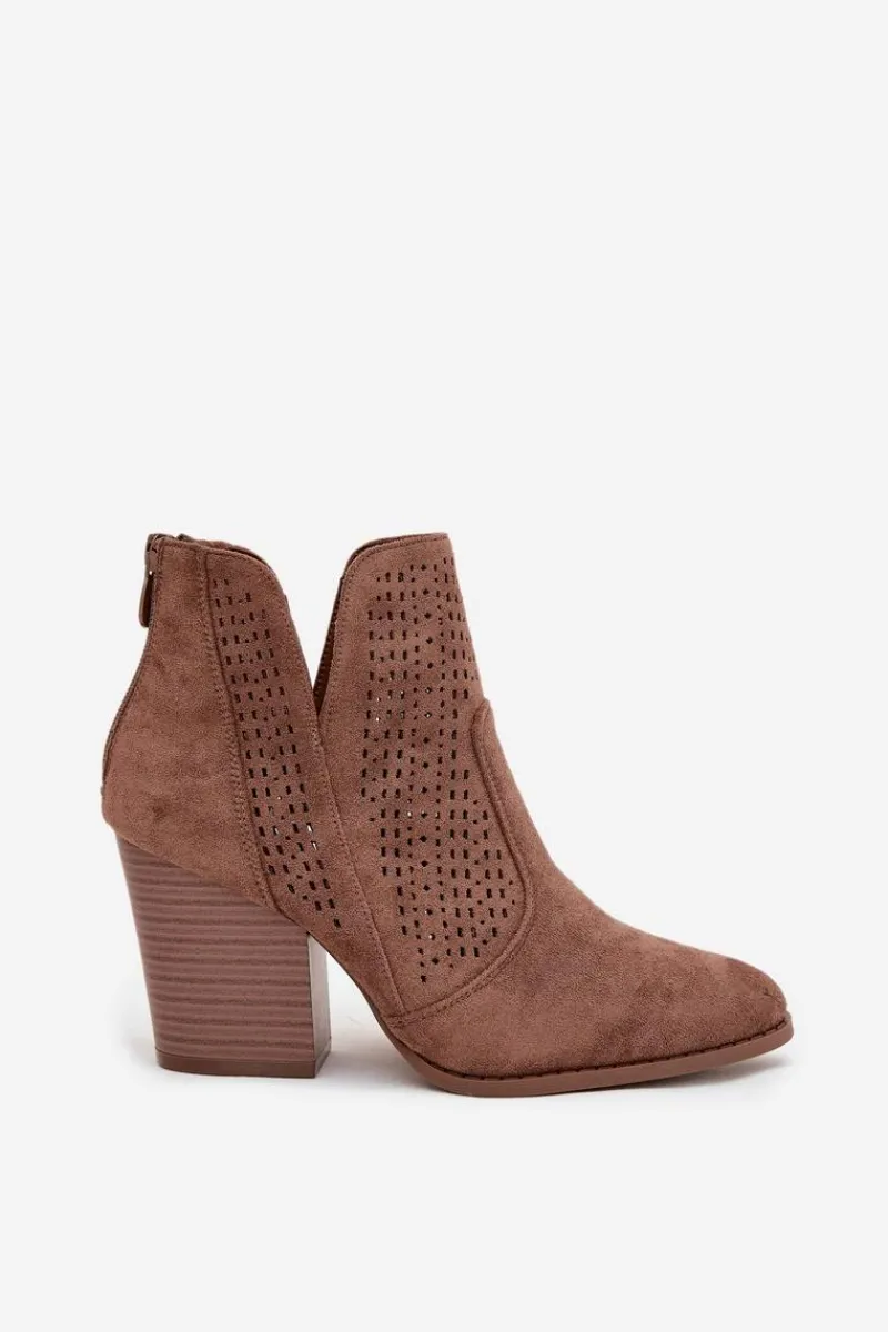 Hot Damskie buty S.Barski Ażurowe Botki Damskie Na Słupku S.Barski HY51-060 Brązowe