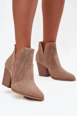 Botki Na Słupku|Botki Ażurowe>Damskie buty S.Barski Ażurowe Botki Damskie Na Słupku S.Barski HY51-060 Beżowe Beżowy