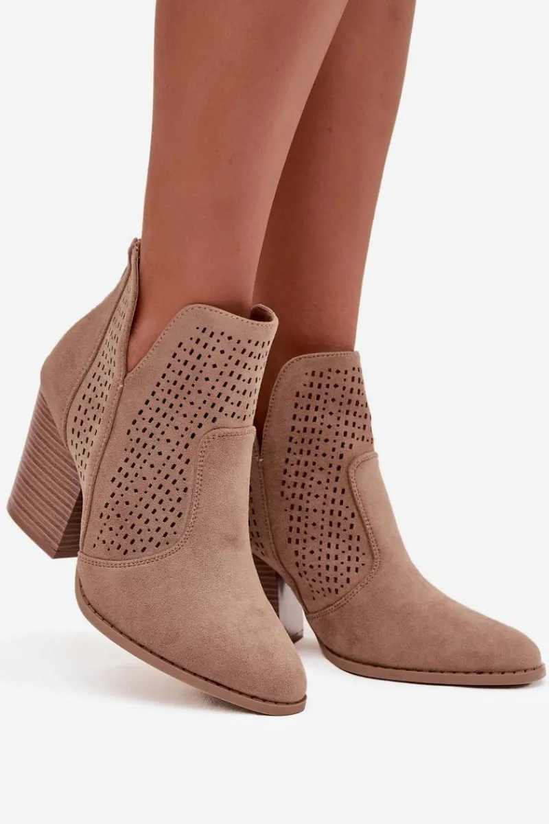 Botki Na Słupku|Botki Ażurowe>Damskie buty S.Barski Ażurowe Botki Damskie Na Słupku S.Barski HY51-060 Beżowe Beżowy