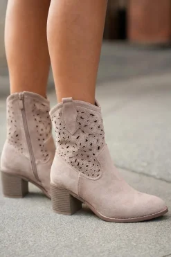 Online Ażurowe Botki Kowbojki Damskie Na Obcasie S.Barski HY51-125 Beżowe Damskie Botki Na Słupku|Botki Ażurowe