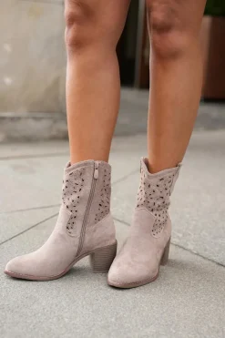 Online Ażurowe Botki Kowbojki Damskie Na Obcasie S.Barski HY51-125 Beżowe Damskie Botki Na Słupku|Botki Ażurowe