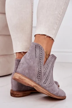 Clearance Ażurowe Botki Na Koturnie Szare Melanie Damskie Botki Wiosenne|Botki Na Koturnie
