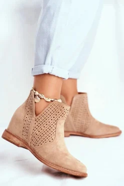 Outlet Damskie buty S.Barski Ażurowe Botki Na Koturnie S.Barski Beżowe