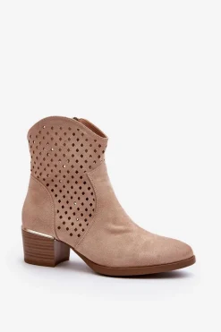 Buty damskie Vinceza Ażurowe Botki Na Niskim Obcasie Beżowe Cilvana