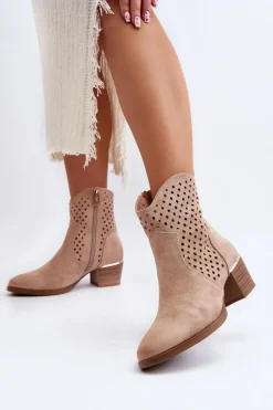 Buty damskie Vinceza Ażurowe Botki Na Niskim Obcasie Beżowe Cilvana