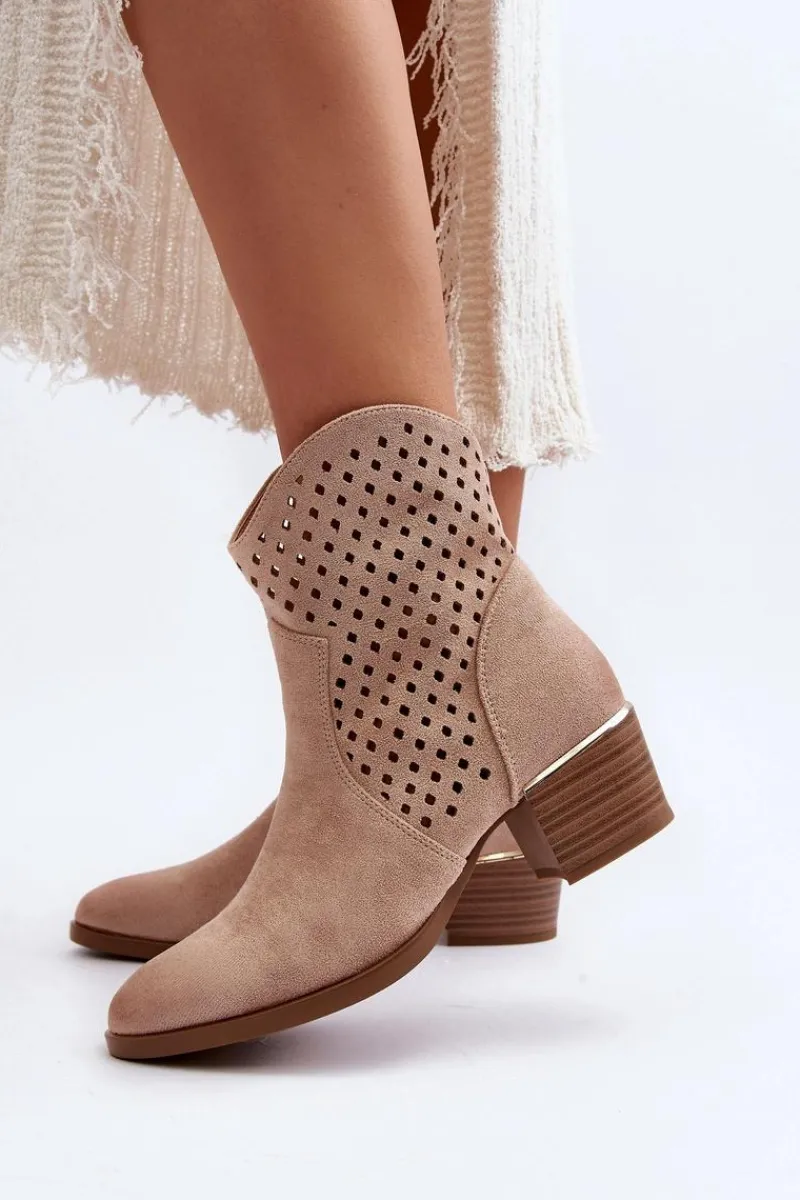 Buty damskie Vinceza Ażurowe Botki Na Niskim Obcasie Beżowe Cilvana