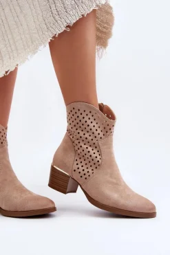 Buty damskie Vinceza Ażurowe Botki Na Niskim Obcasie Beżowe Cilvana