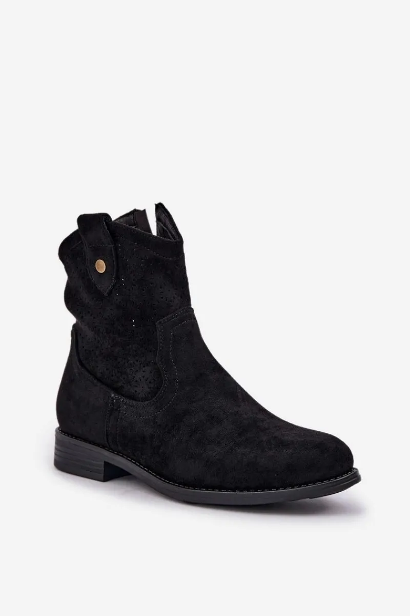 Clearance Ażurowe Botki Na Płaskim Obcasie S.Barski HY51-063 Czarne Damskie Botki Ażurowe|Botki Płaskie