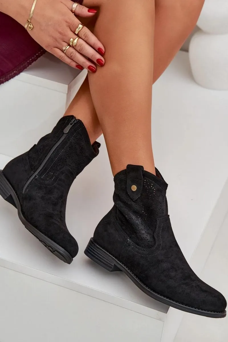 Clearance Ażurowe Botki Na Płaskim Obcasie S.Barski HY51-063 Czarne Damskie Botki Ażurowe|Botki Płaskie