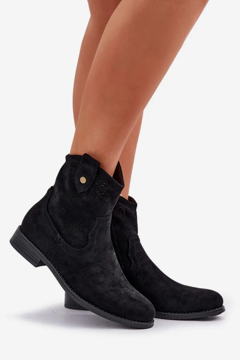 Clearance Ażurowe Botki Na Płaskim Obcasie S.Barski HY51-063 Czarne Damskie Botki Ażurowe|Botki Płaskie