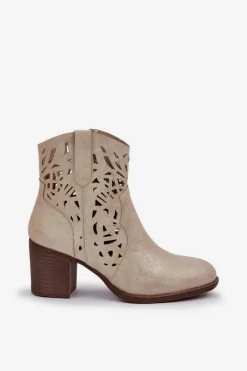 Outlet Boto Ażurowe Botki Na Słupkowym Obcasie Złote Nurissa