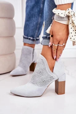 Online Boto Ażurowe Botki Na Słupku Jasnoszare Michelle