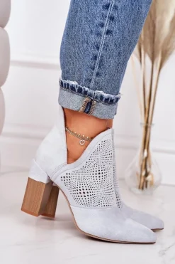 Online Boto Ażurowe Botki Na Słupku Jasnoszare Michelle
