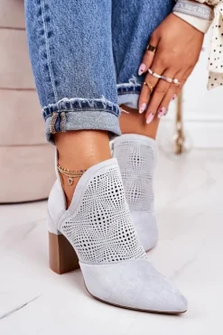 Online Boto Ażurowe Botki Na Słupku Jasnoszare Michelle