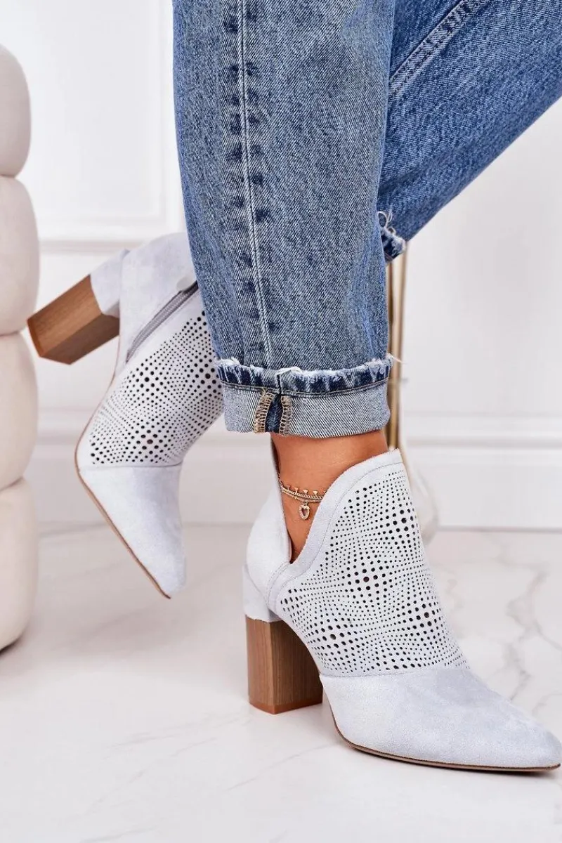 Online Boto Ażurowe Botki Na Słupku Jasnoszare Michelle